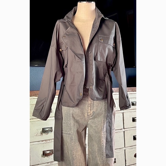 Anthropologie Puff Sleeve Grey Utility Jacket NWT New XS - Picture 5 of 16